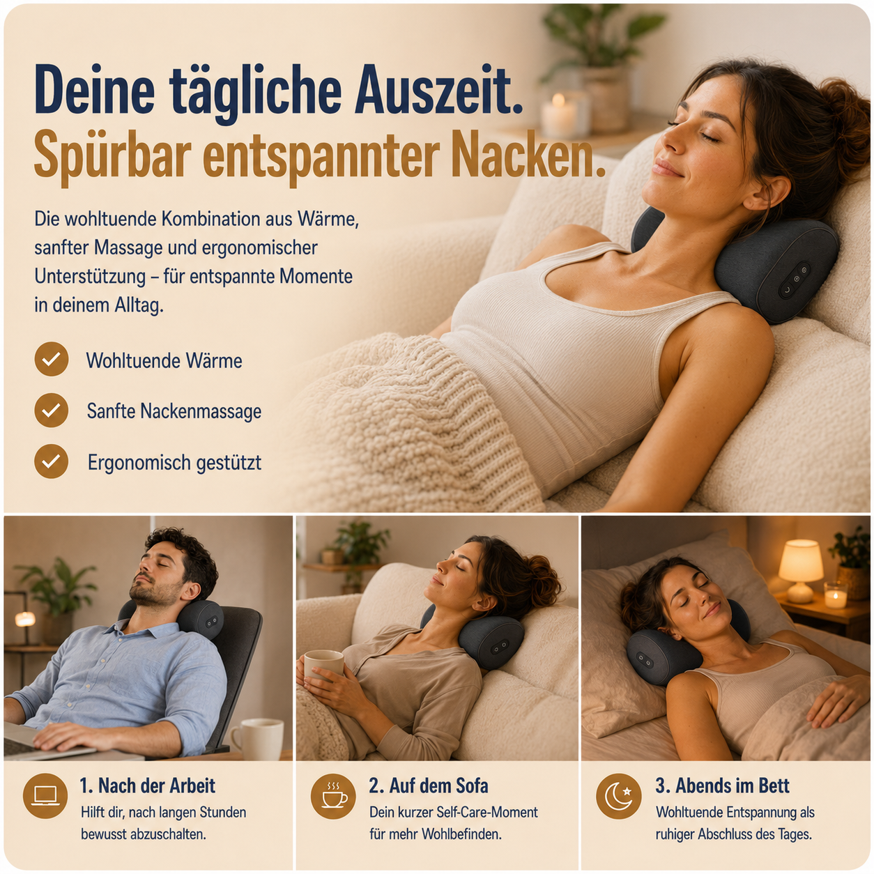 Alazo NeckRelax Pro™ - 3 in 1 Nackenmassage: Wärme & Ruhe