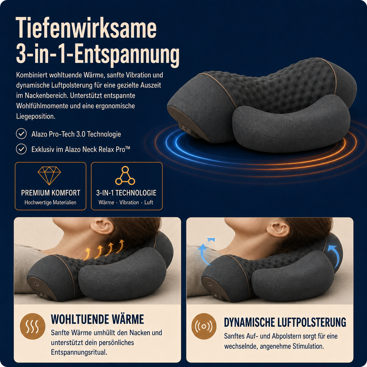 Alazo NeckRelax Pro™ - 3 in 1 Nackenmassage: Wärme & Ruhe